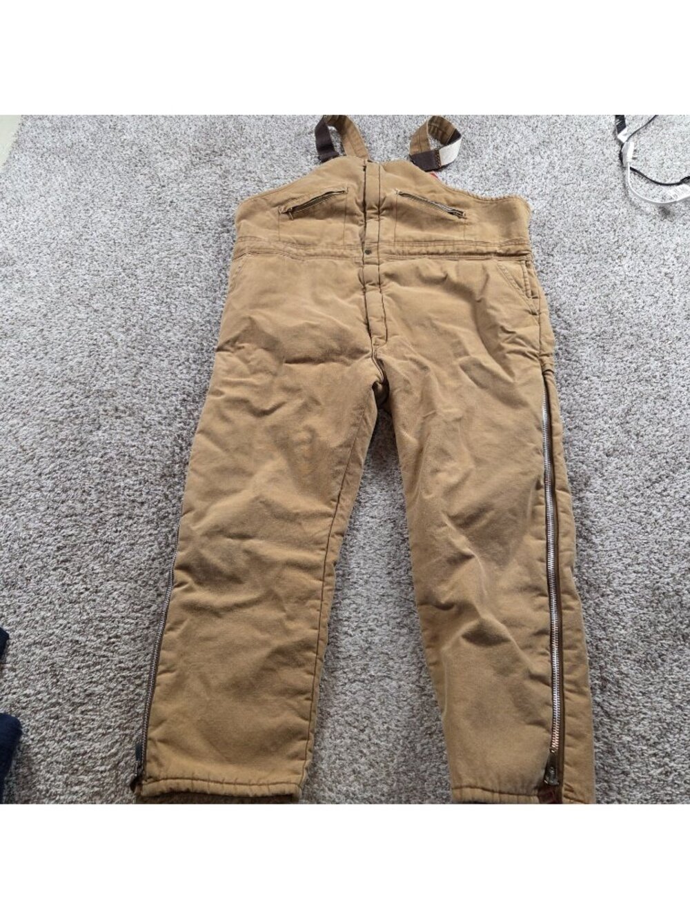Key Outwear Bib Overalls Mens XL Short Insulated Lined Brown Canvas
